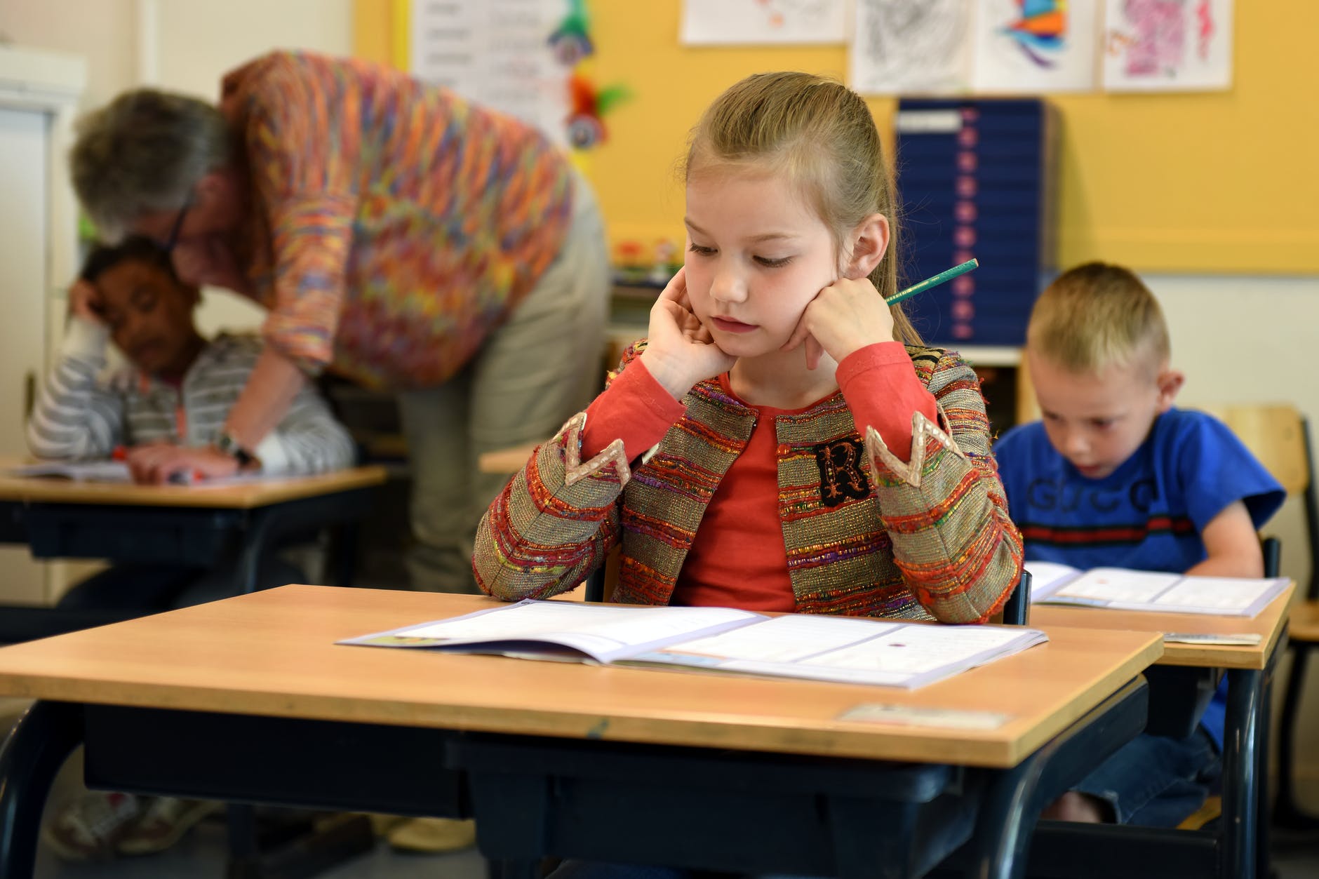 girl at desk at school